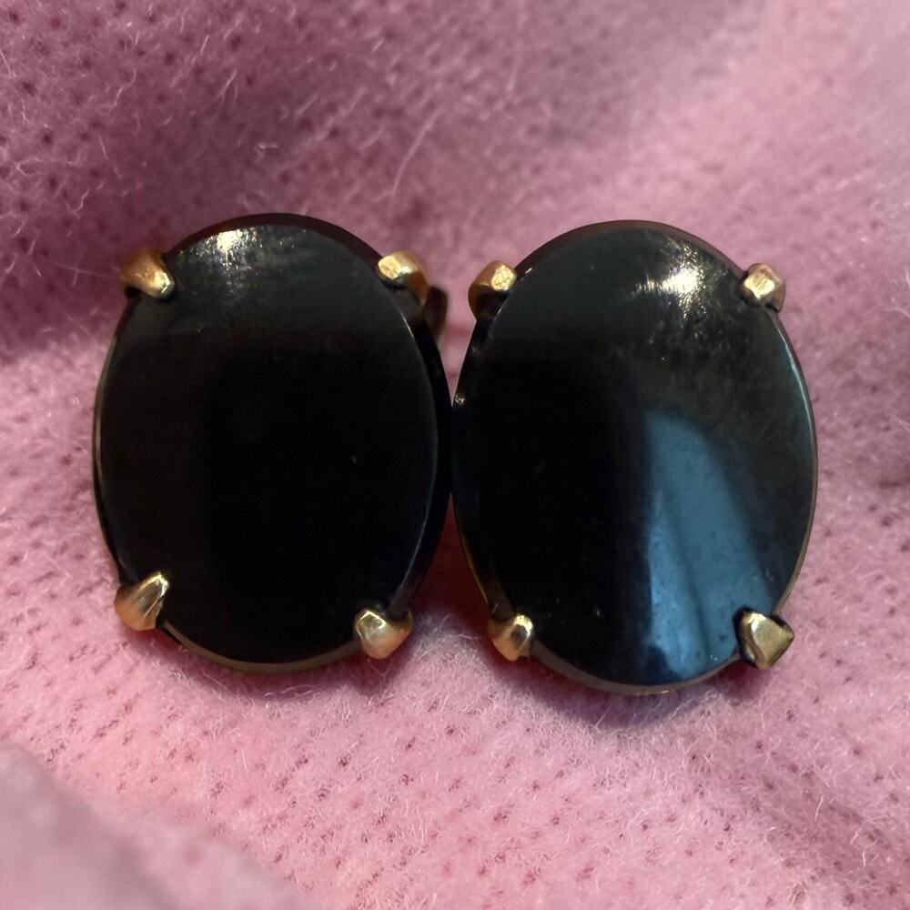 Vintage AMCO Black Onyx Oval Earrings 1/20 12K Gold Filled Signed Retro - Picture 9 of 9